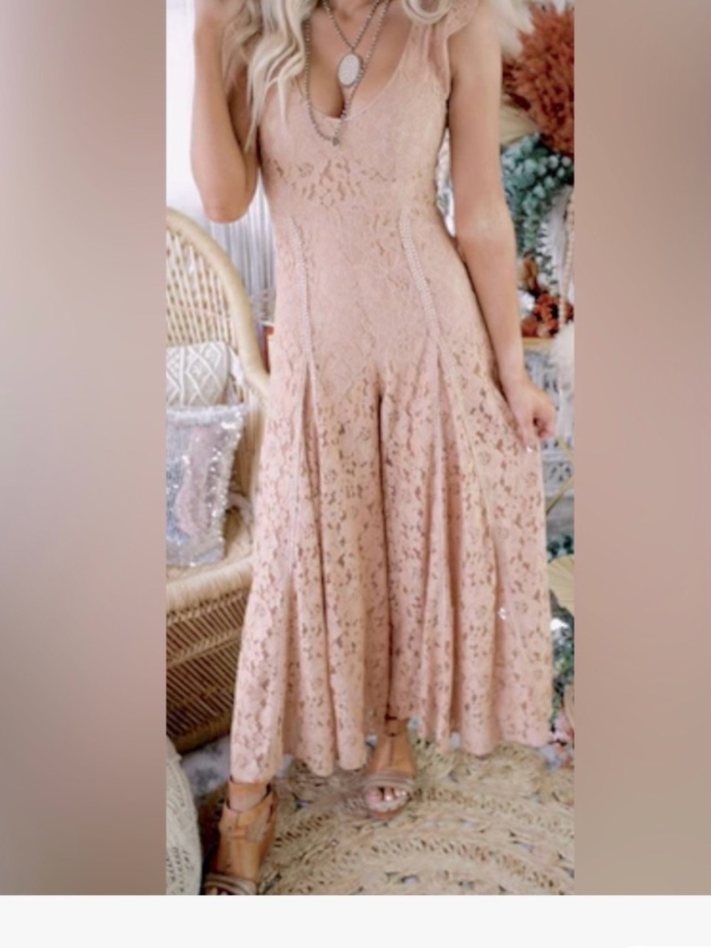 Lace V-Neck Jumpsuit Romper in Blush Pink